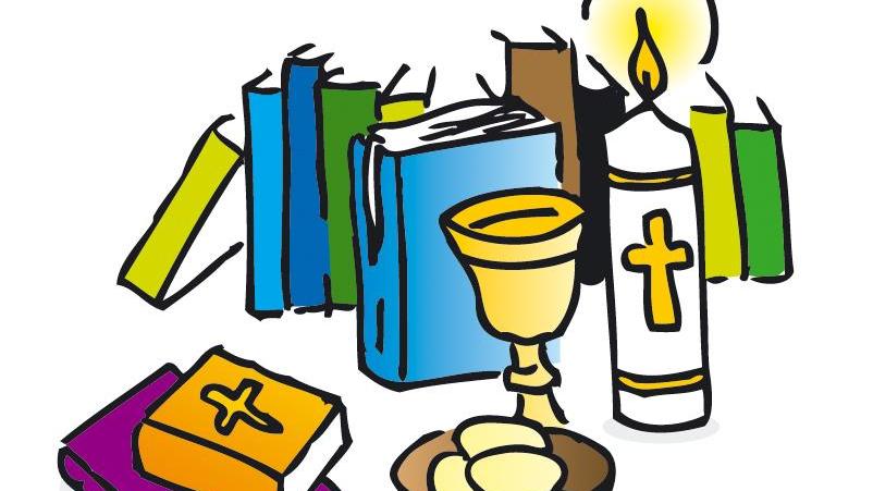 Zeichnung mit Motiven zur Erstkommunion