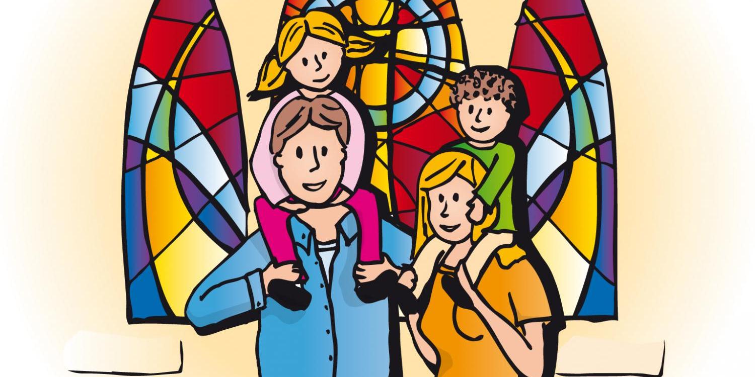 Zeichnung einer Familie in der Kirche